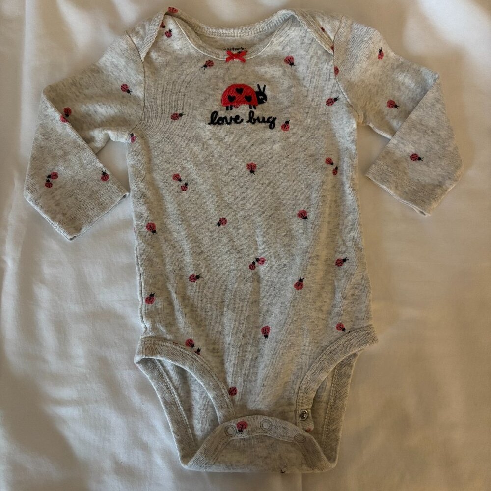 Carter's 6 months girls grey long sleeve onesie with ladybugs